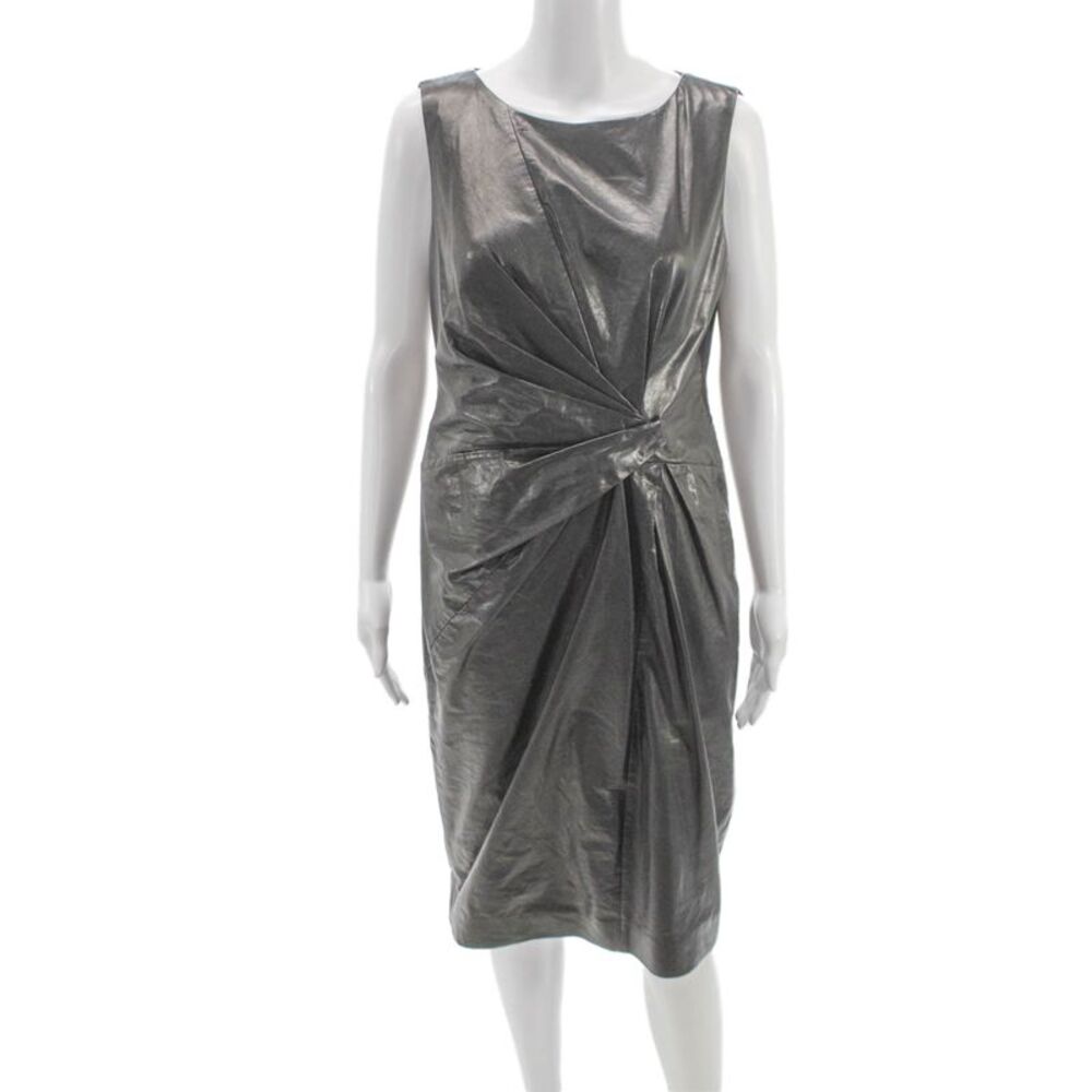 Paule Ka Women Sheath Lambskin Dress Gray Sleeveless Knee Length Size 42